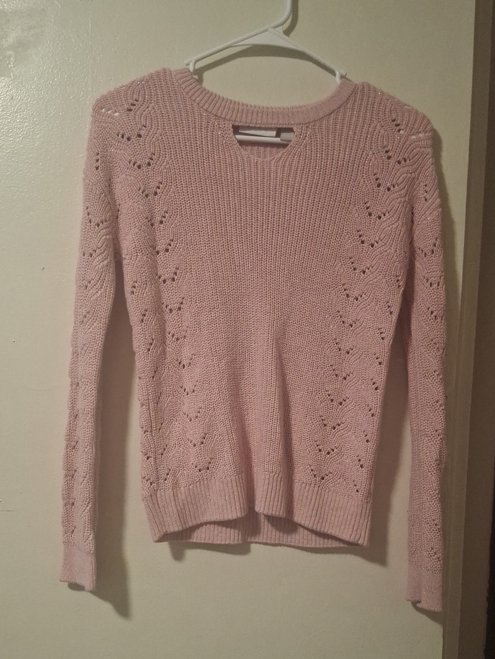 Place Pink Openwork Knit Crewneck Sweater